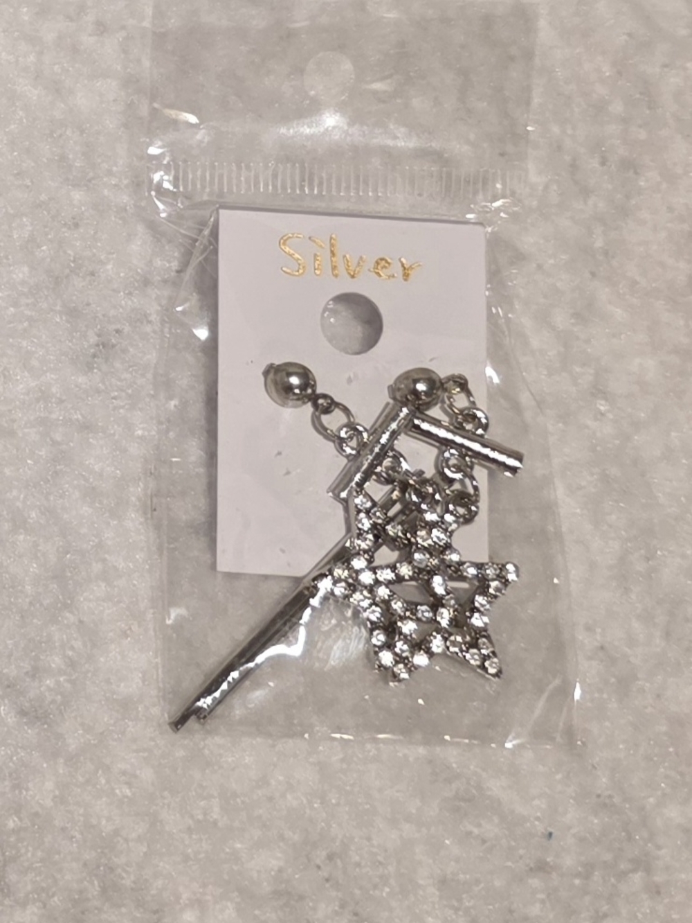 Silver Rhinestone Star Dangle Post Earrings